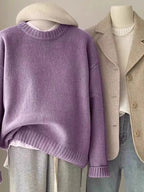 Soft waxy round neck 100 pure cashmere sweater women's loose sweater autumn and winter short base sweater