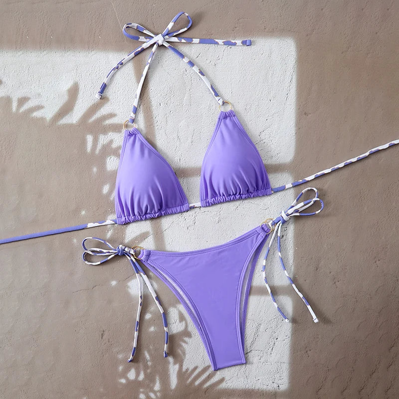 Sexy Triangle Bikini 2026 Women`s Swimsuit Halter Tie Back Micro Bikinis Sets Lace Up Female Swimwear Beach Wear Bathing Suits