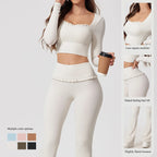 New Summer 2Pcs Women Gym Yoga Female Outfit Outdoor Sports Quick-Dry Long-Sleeved Shirt Set Woman Two-Piece Suit Sportswear