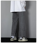 2026 New Korean Men's Casual Long Jeans Classic Man Straight Denim Wide-leg Pants Solid Color Light Blue Grey Black