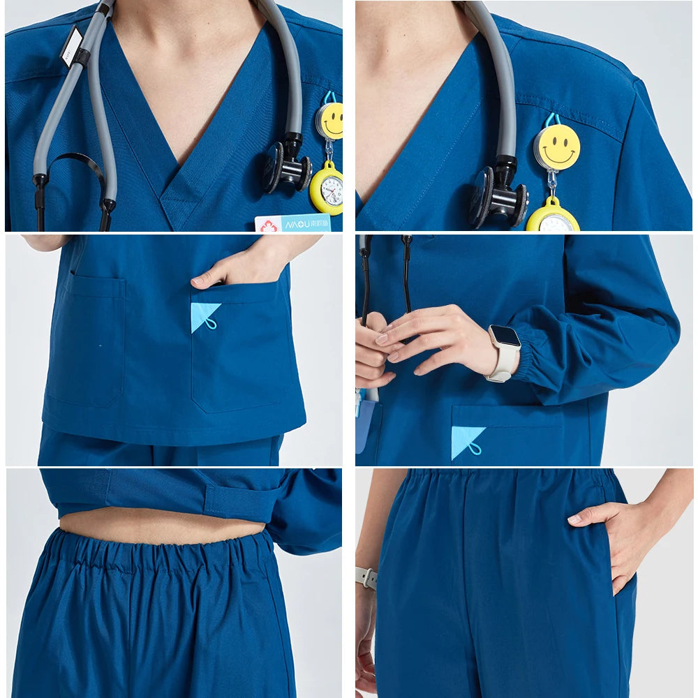 V-neck Medical Uniform Sets for Women Triangle Ring Heather Slim Nursing Outfits Dental Hospital Working Suits 202