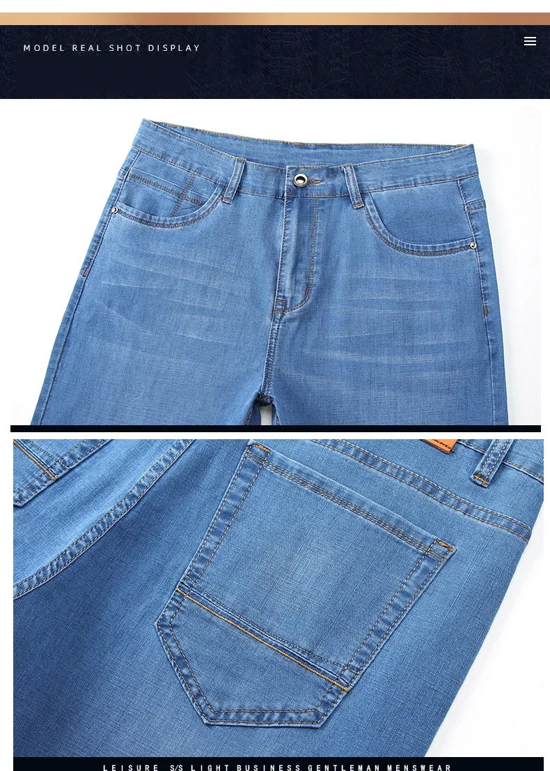 Man Pants Office Business Jeans Men Classic Blue Black Cotton Stretch Straight Denim Pants Male Brand Trousers