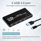 KVM Switch 4K 60Hz Switcher USB 3.0 Hub Docking Station Splitter Dock 2 Computers Share Keyboard Mouse Printer PC Accessories