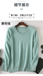 LHZSYY Men's 100% Mink Cashmere Large Size Sweaters Autumn Winter Solid V-neck Casual Knit Pullovers Men Long Sleeve Warm Jumper