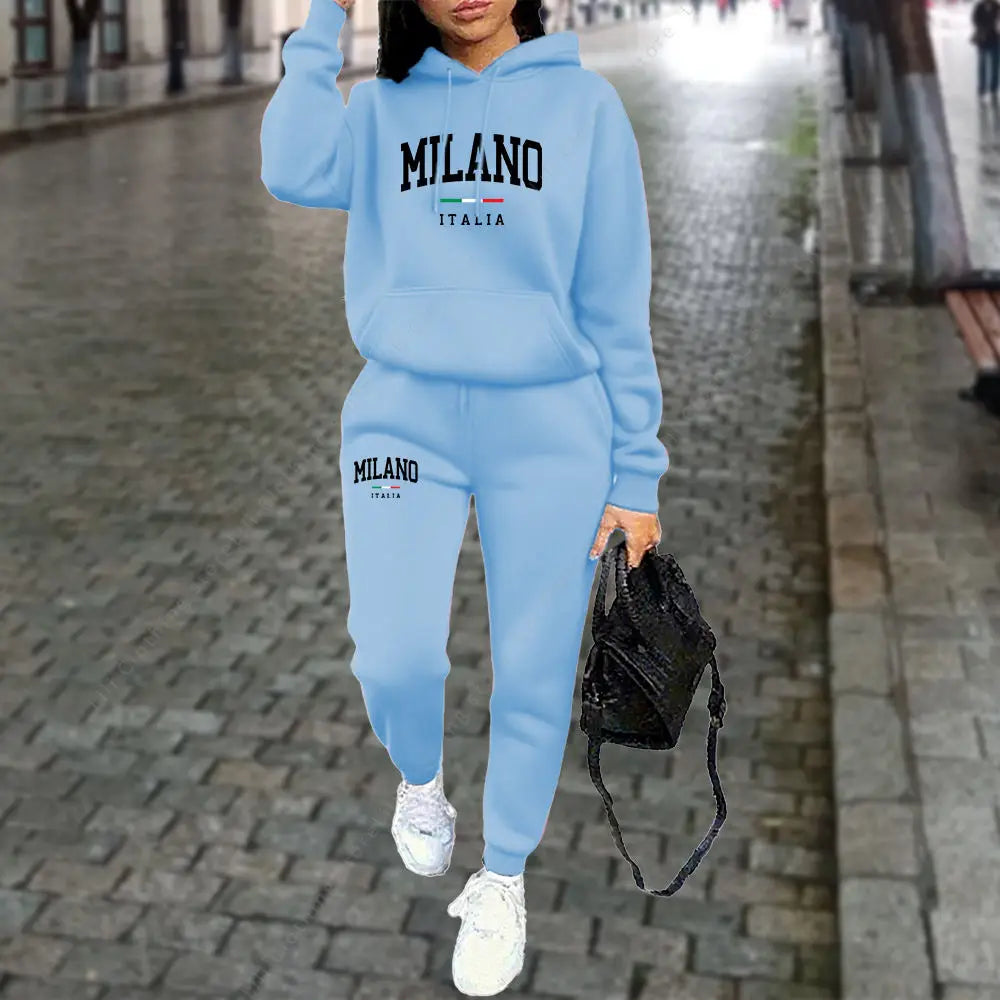 Autumn Winter Women's Sets 2pcs Hoodies Pants Suit Sports Outfits 2025 MILANO Letter Print Aesthetic Clothes Ladies Tracksuit Main image