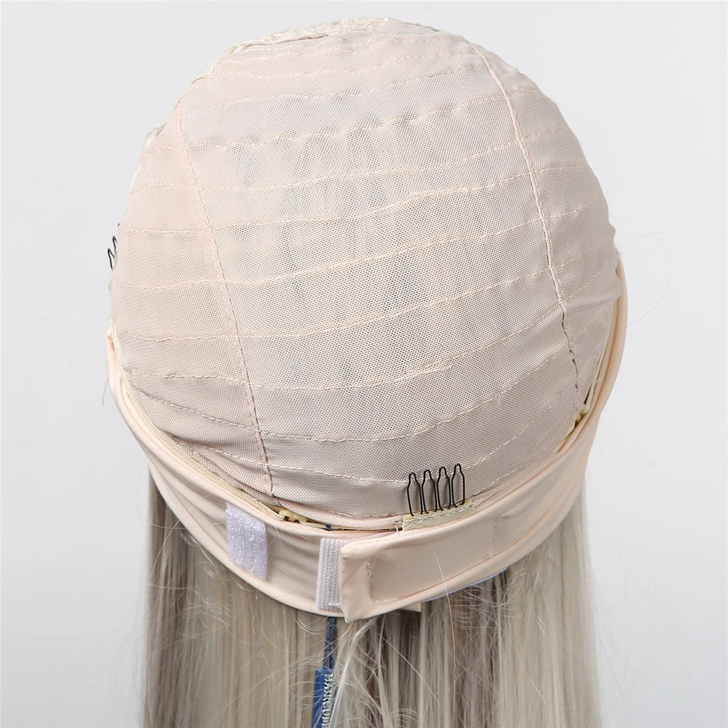 ALAN EATON Long Blonde Synthetic Headband Wig Ombre Blonde Straight Hair Wigs Natural Looking Heat Resistant Fiber for Daily Use