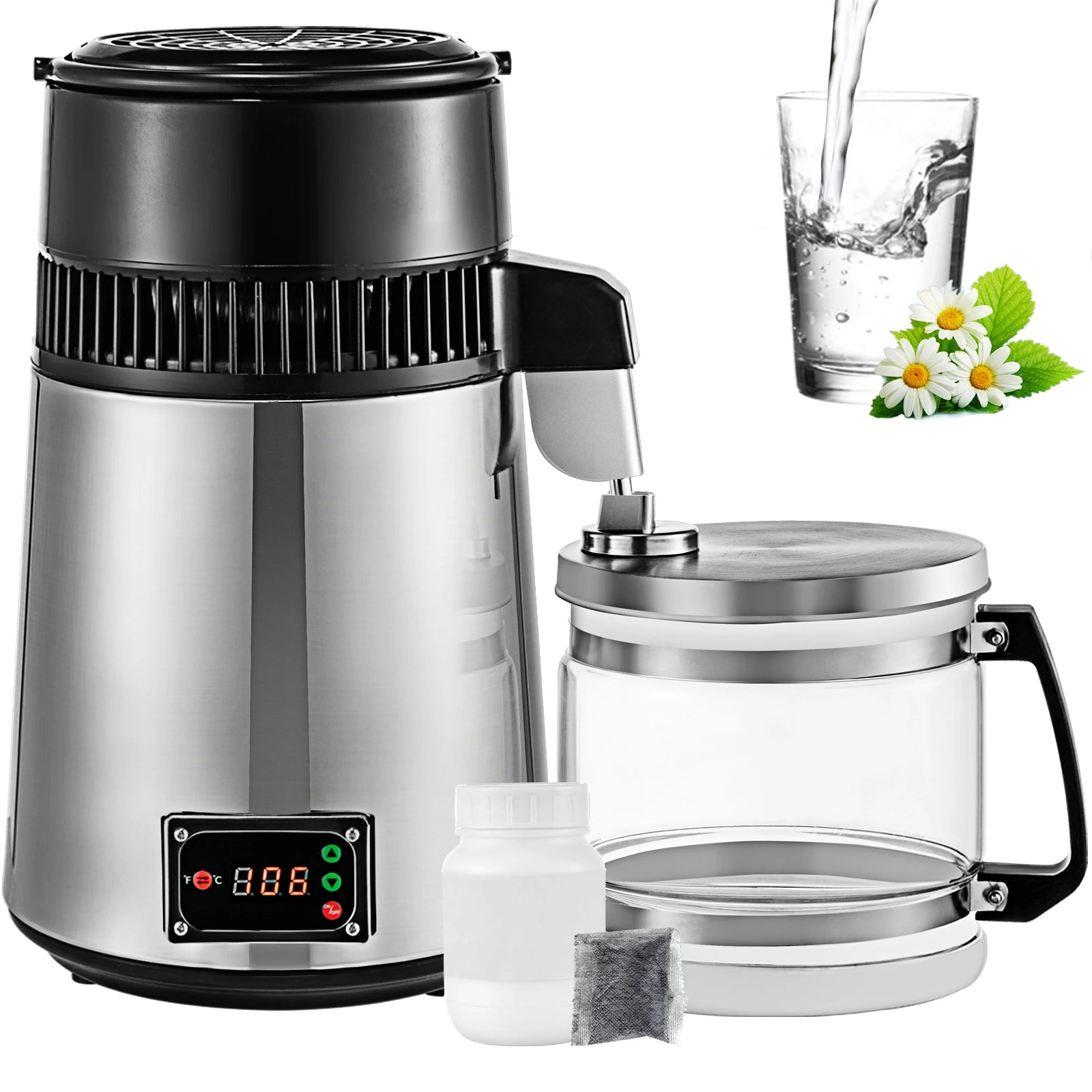 SucceBuy 4L Water Distiller Purifier Filter Dispenser Drinking Softener Dual Temp Display Overheat Protection Home Appliance Main image