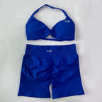 AYBL 2PCS Yoga Set Gym Set Women Strappy Yoga Bra Top High Waist Workout Scrunch Shorts Sports Suit Seamless Yoga Set Fitness