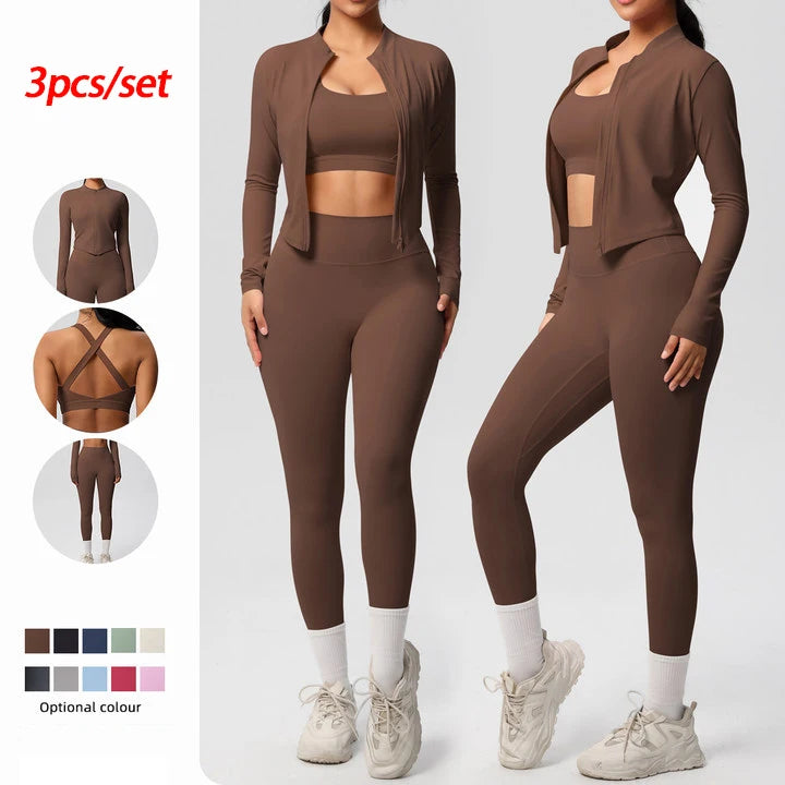 3pcs Sportswear Yoga Set Gym Sports Bra Zipper Jacket Leggings Clothes Sportswear Yoga Suits For Women Fitness Set Tracksuit Main image