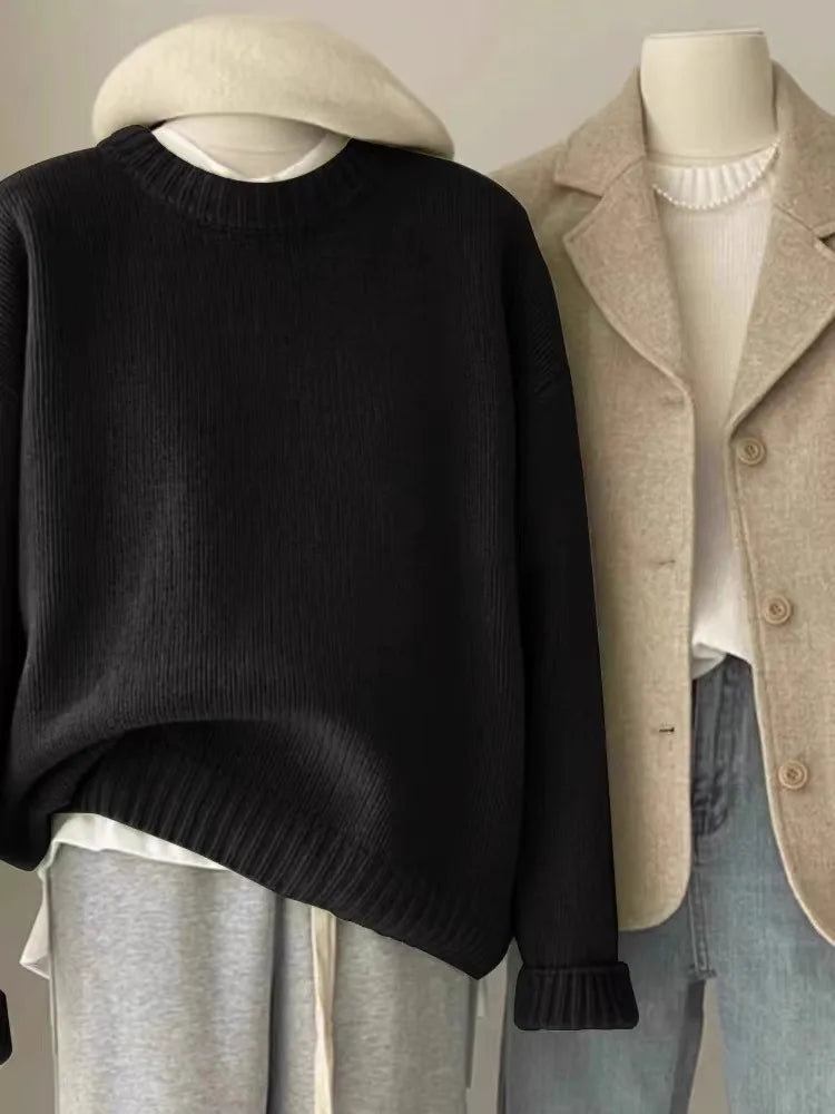 Soft waxy round neck 100 pure cashmere sweater women's loose sweater autumn and winter short base sweater