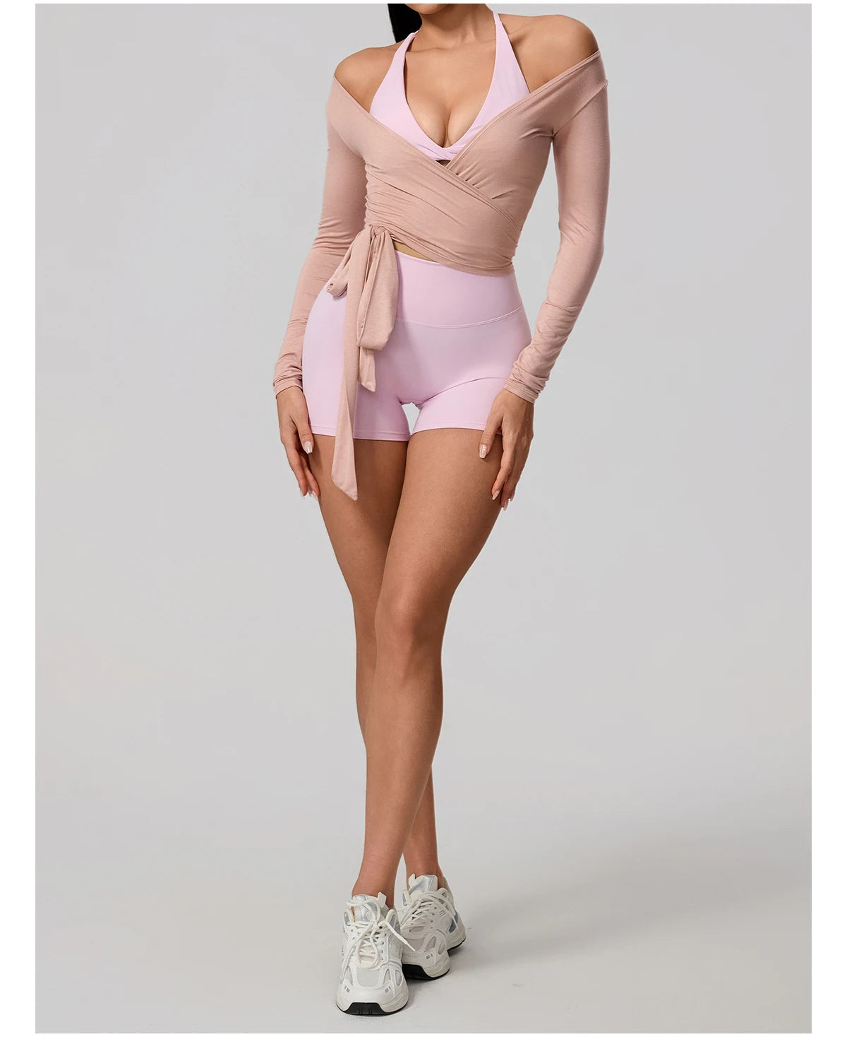 Hearuisavy Summer Women's Yoga Shirt Long Sleeve Sportswear Gym Breathable Quick Dry Sports Top Pilates Dance Ballet Wrap Tops