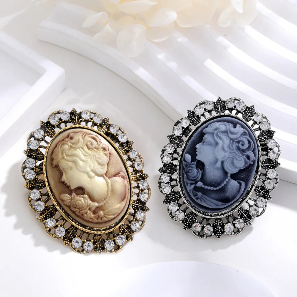 Vintage Victorian Design Queen's Cameo Brooch Pin, Antique Wedding Beauty Jewelry Gift, Elegant Style