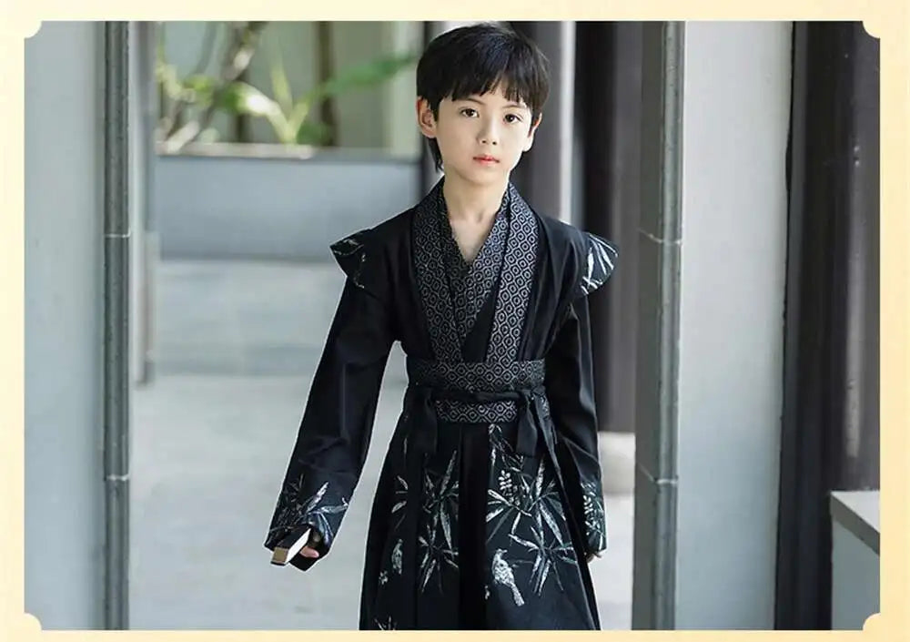 Handsome Boys' Improved Hanfu Oriental Chinese Style High-end Tang Suit Kids Performance Swordsman Traditional Ancient Costume