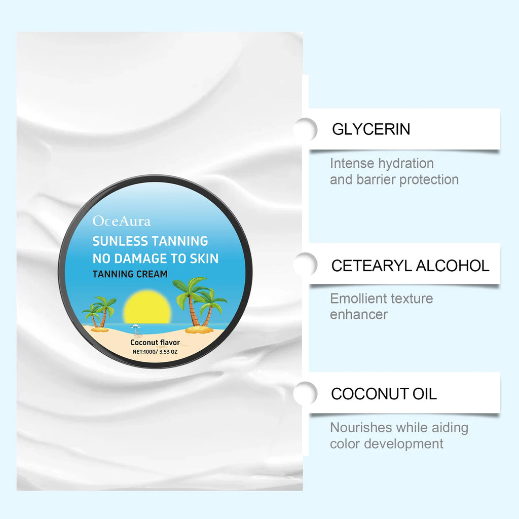 Coconut Tanning Intensive Moisturizing Body Cream Gentle Formula Sun-Free Natural Tan Enhances Color Development Non-Greasy