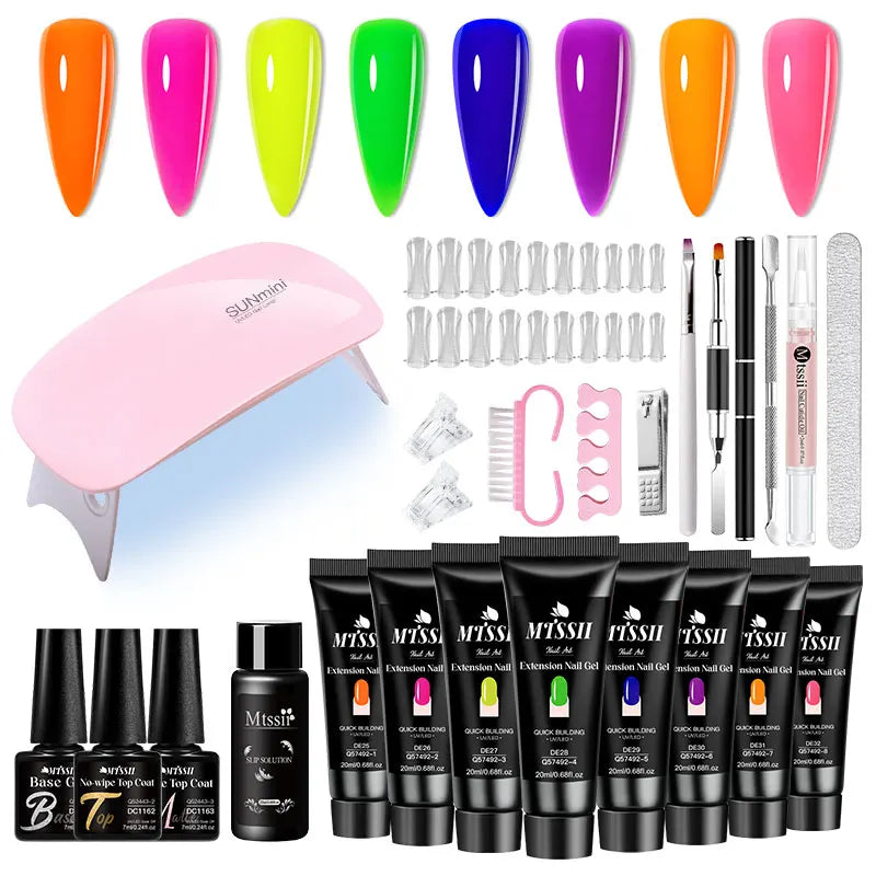 24PCS/Set 20ml Poly Naili Extension Gel  Kit Mini UV Lamp Sealer With Base Top Coat Professional Poly UVNail Gel Kit Starter Kit