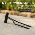 Handheld Dual-Prong Gardening Fork Carbon Steel Weeder Tool for Home Gardening & Soil Loosening