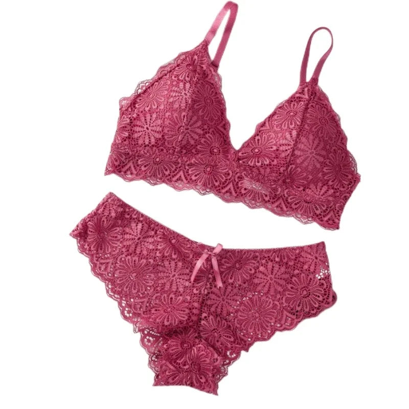 Women Push-Up Bra Set Sexy Lingerie Floral Lace Wire Free Bralette Low Rise Panties Sexy Briefs Female Underwear Intimates Main image