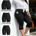 Plus Size Leggings with Pockets for Women - Black High Waisted Tummy Control Soft Yoga Pants for Gym Workout