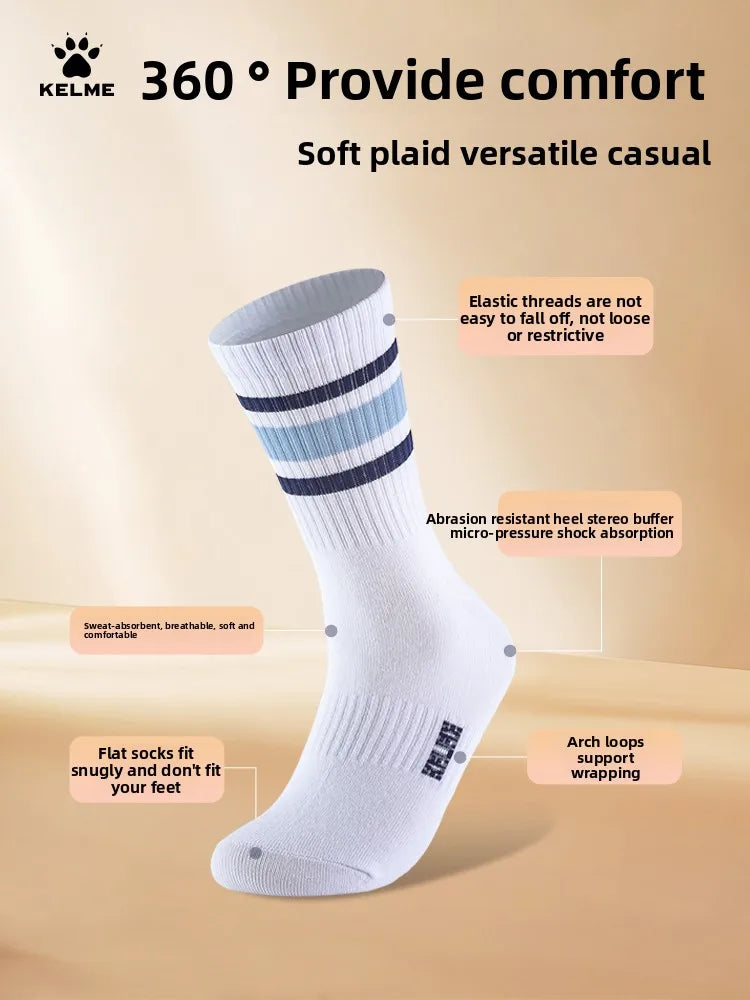 Kelme Men's Mid Length Socks 3 Pairs Of Casual Socks Sweat Absorbing And Breathable Sports Socks Running Speed Dry Socks