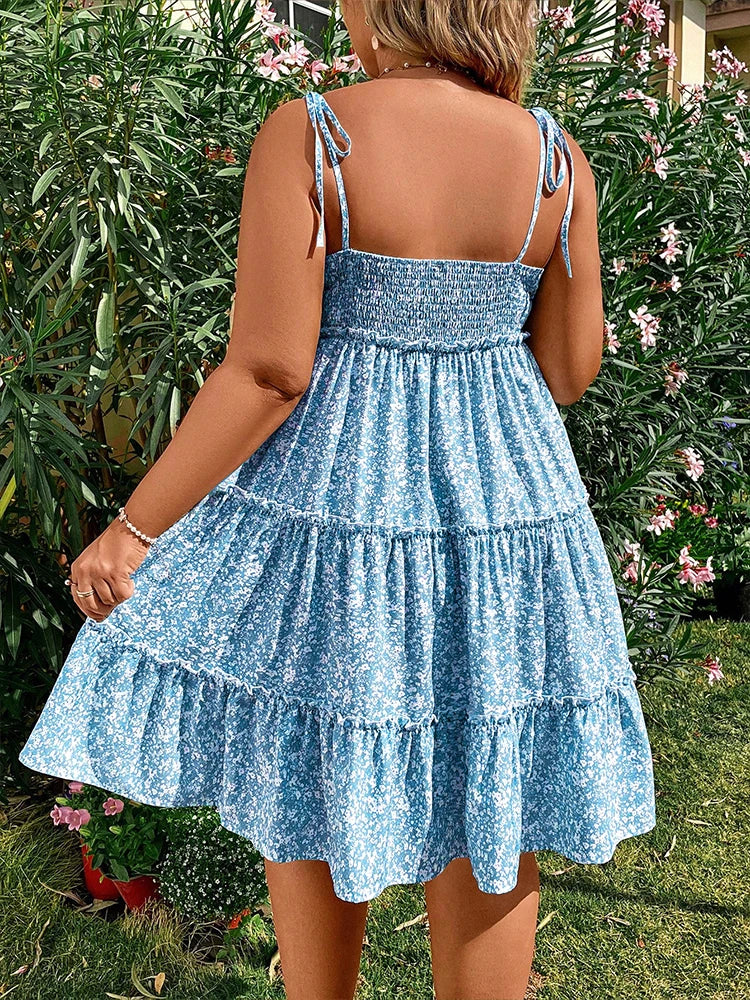 Plus Size Women's Mini Floral Dresses Half Bodycon Short Sleeve Summer Sling Comfortable Casual Best Choice for Summer