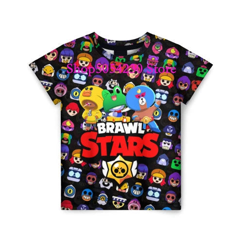Boys Summer T-shirt Tees Brawl-Stars Anime Figures Leon Cartoon Characters Kids Cosplay Costumes Crow T Shirt Christmas Gifts
