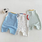 2026 New Summer 0-2Y Baby Clothes Cartoon Print Sleeveless Polo Romper Breathable Mesh Fabric with Placket Snap Closure