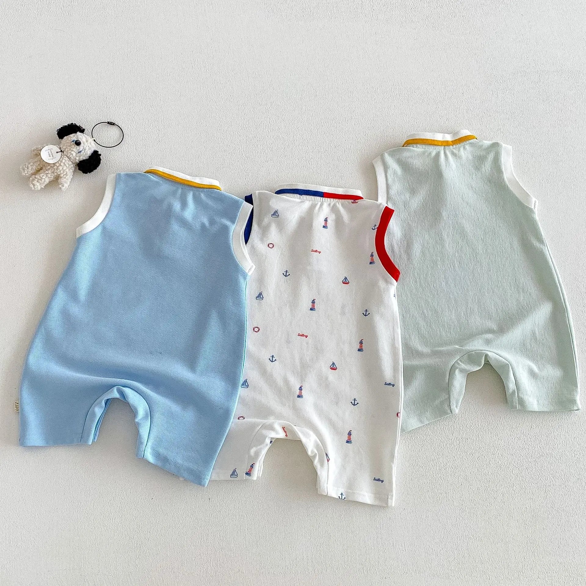 2026 New Summer 0-2Y Baby Clothes Cartoon Print Sleeveless Polo Romper Breathable Mesh Fabric with Placket Snap Closure