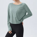 DRUR Women's Long Sleeve Yoga T-Shirts, Loose Fit Sports Fitness Crop Tops Casual Lightweight Thin Shirt For Gym Street Travel