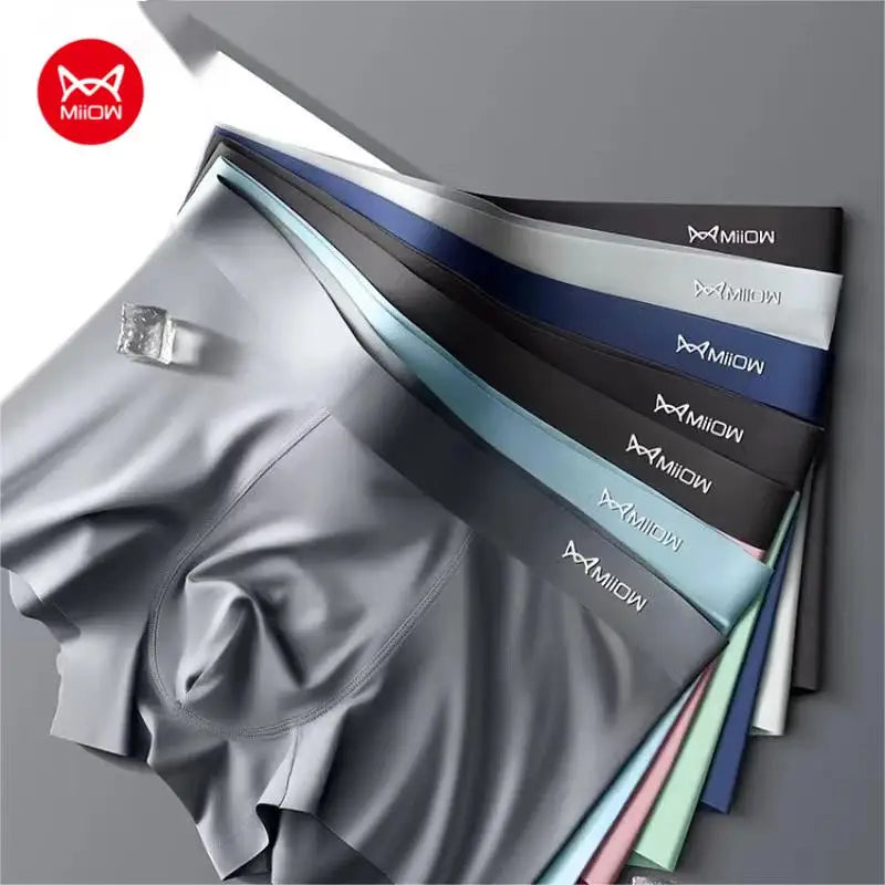 MIIOW 3Pcs Ice Silk Man Underwear Boxer Metal Fiber Antistatic Men Underpants Seamless Cut Hem Men's Panties Boxers Shorts Trunk Main image