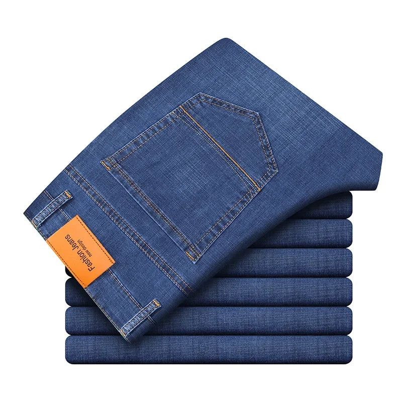 Man Pants Office Business Jeans Men Classic Blue Black Cotton Stretch Straight Denim Pants Male Brand Trousers