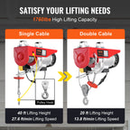 VEVOR 1320/1760/2200 lbs Electric Cable Hoist Winch with Wireless Remote Control & Emergency Stop for Garage Warehouse Lifting