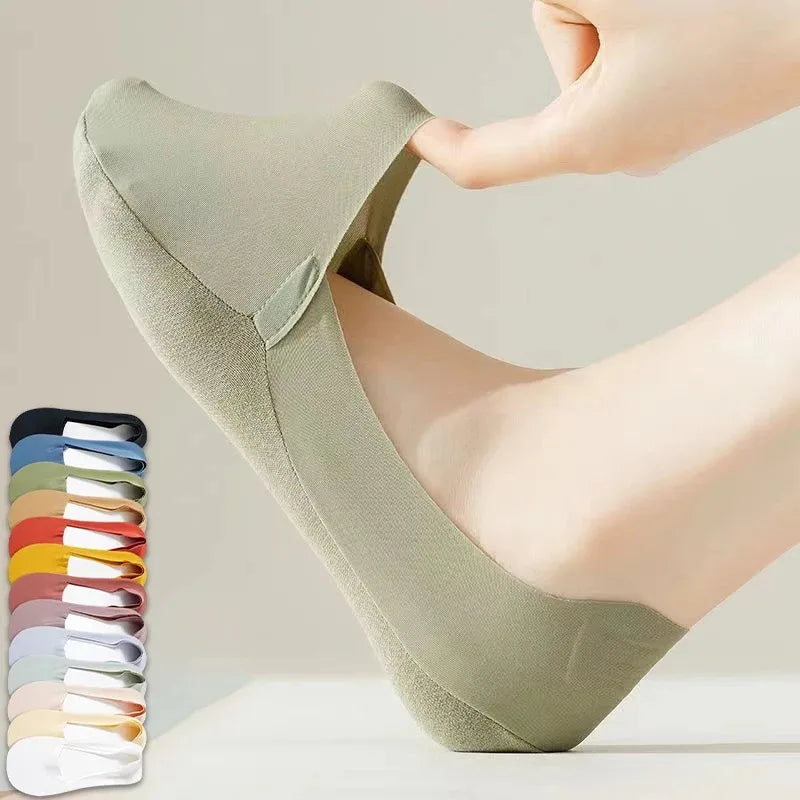 5Pairs Women Socks Breathable Invisible Silicone Non-slip Solid Color Boat Sock Comfortable High Quality No-Show Sox Ultra-thin