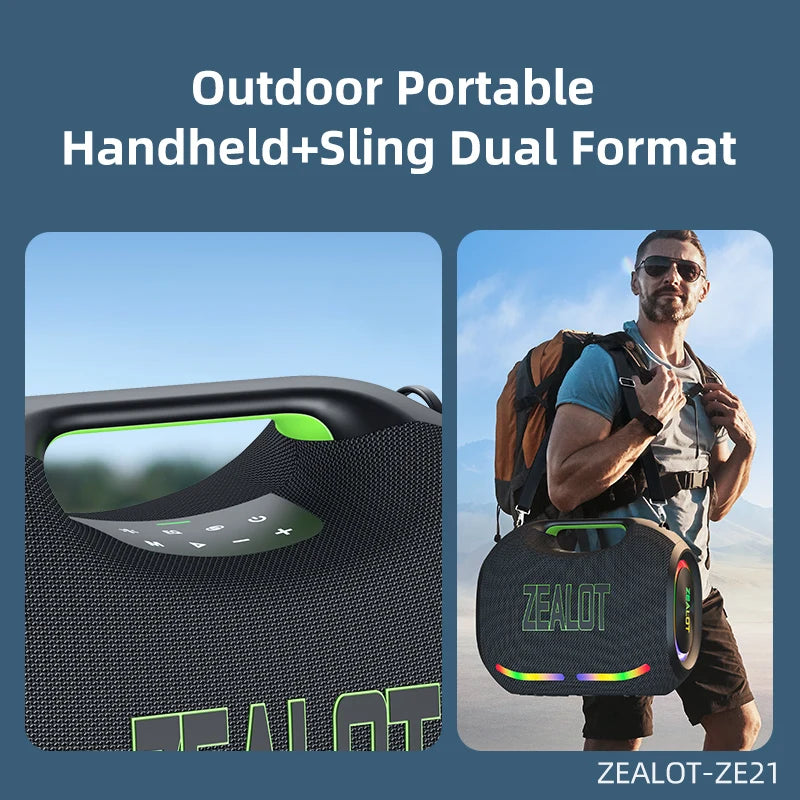 ZEALOT-ZE21 250W Portable Bluetooth Speaker High Volume Waterproof 48000mAh Wireless TWS Subwoofer Suporrt USB/TF/AUX RGB light