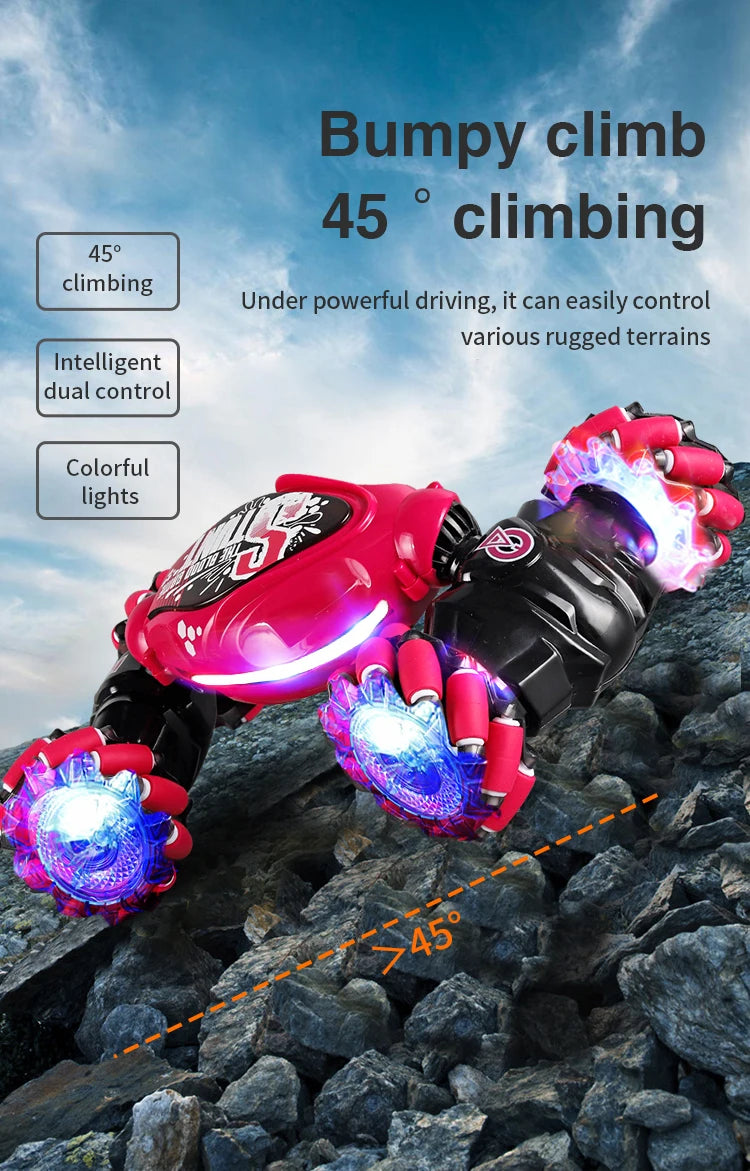 4WD RC Drift Car With Music Led Lights 2.4G Gesture Radio Remote Control Spray Stunt Car 360° Rotating Climbing Car Toys Gift