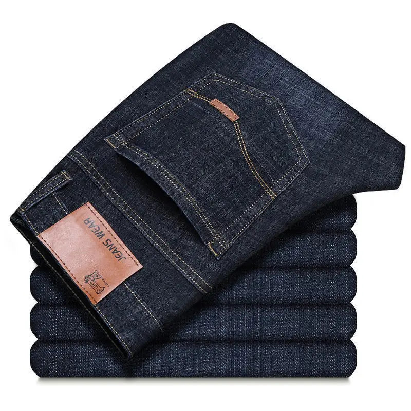 Men Fashion Straight Jeans Men 2025 New Stretch Slim Fit Pants Comfortable Soft Business Denim Trousers Male Brand Clothing