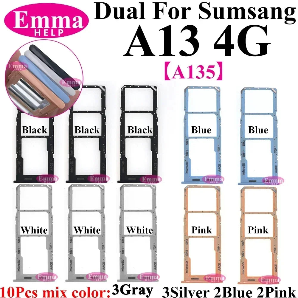 10Pcs Dual Card Phone Sim SD Card Tray For Samsung Galaxy A14 A24 A34 A54 A13 A23 A33 A53 A73 Sim Card Holder Adapter Drawer