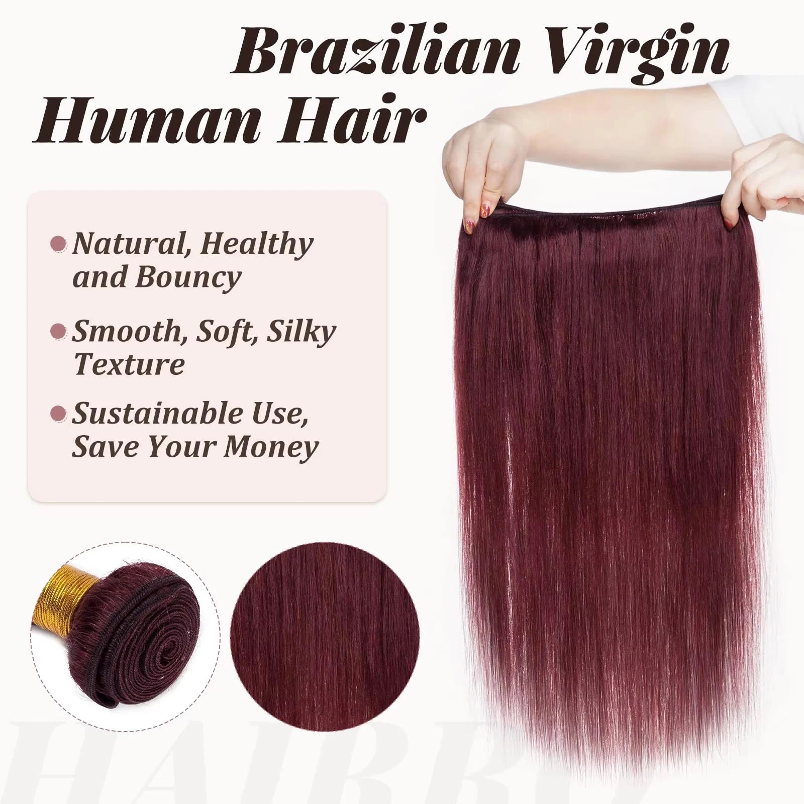 Wine Red #99J Remy Human Hair Weave 16-28 inch Long Silky Straight  Unprocessed Virgin Brazilian Hair Weft Extensions for Women