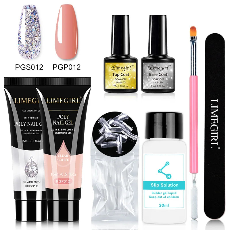 LIMEGIRL Nail Art Kit Poly Nail Gel Extending Soaking Gel Kit Nail Art Acrylic Gel Varnish Kit For Novices Semi Permanent Gel So