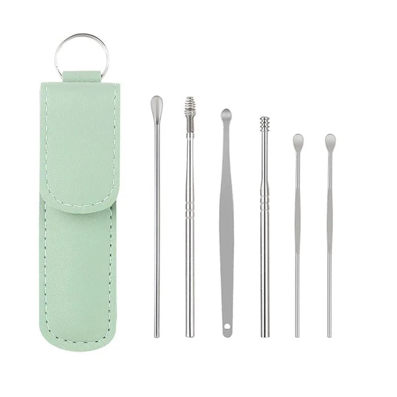 6pcs Stainless Steel Ear pick cleaning kit Clean your ear wax cleaner removal tool cleaner ear sticks Clean Tool Kit Care EBHL04