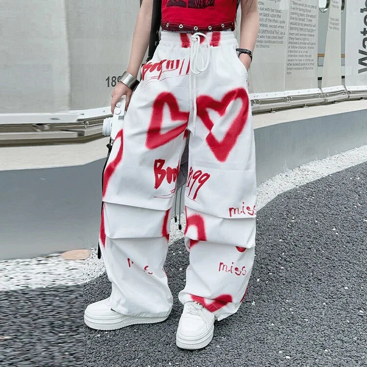 2026 summer spring teens tracksuit Girls cloth heart graffiti 1pc t-shirt top or long wide leg pant Kid 4 6 7 8 9 10 12 14 year