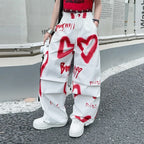 2026 summer spring teens tracksuit Girls cloth heart graffiti 1pc t-shirt top or long wide leg pant Kid 4 6 7 8 9 10 12 14 year