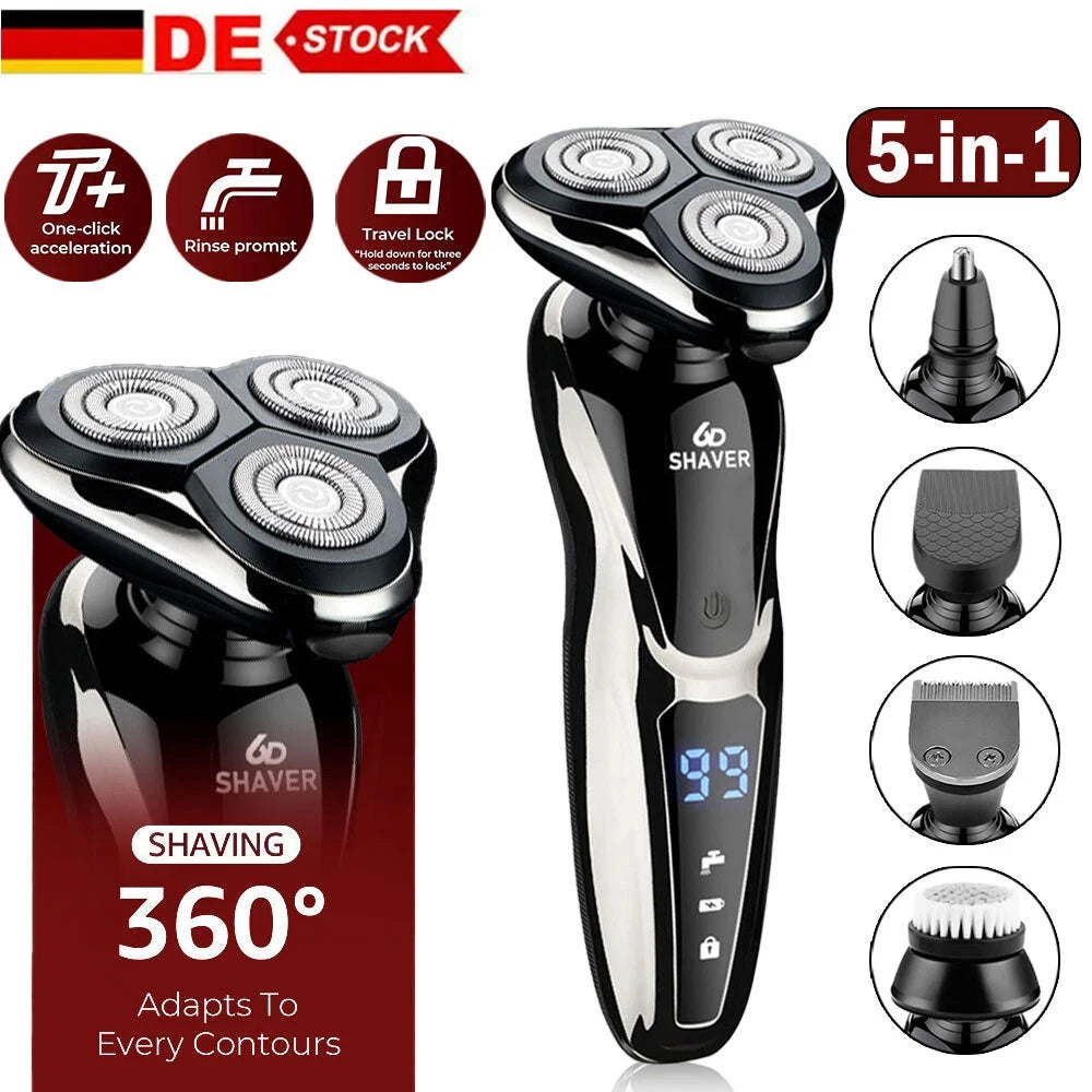 Electric Shaver Set Professional Razor Waterproof Beard Nose Facial Hair Trimmer Rotary 3D Floating Shaving Rechargeable for Men