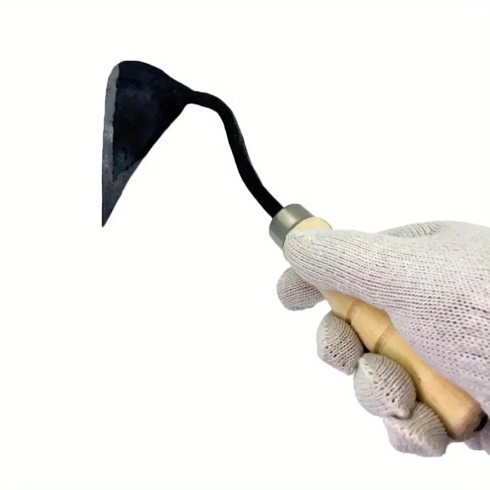 1pc, Wooden Handle Crooked Hoe, Multifunctional Garden Digger, Metal & Wooden Garden Tool, Seedling Hoe for Home Gardening
