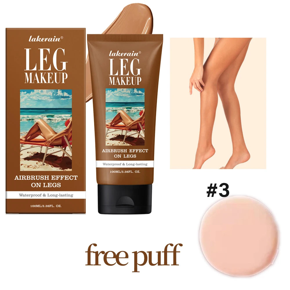 Bronze Leg & Body Makeup Foundation With Powder Puff 100ml Waterproof Long Lasting Even Skin Tone Body Tanning Cream 3 Colors