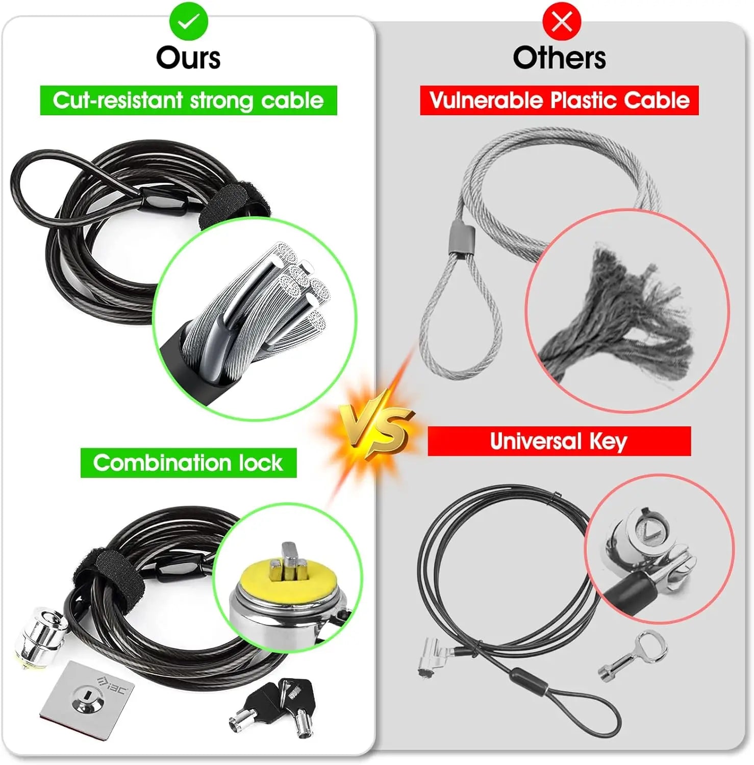 10-Pack Laptop Security Cable Lock with Combination, Anti-Theft for PC Monitor Tablet