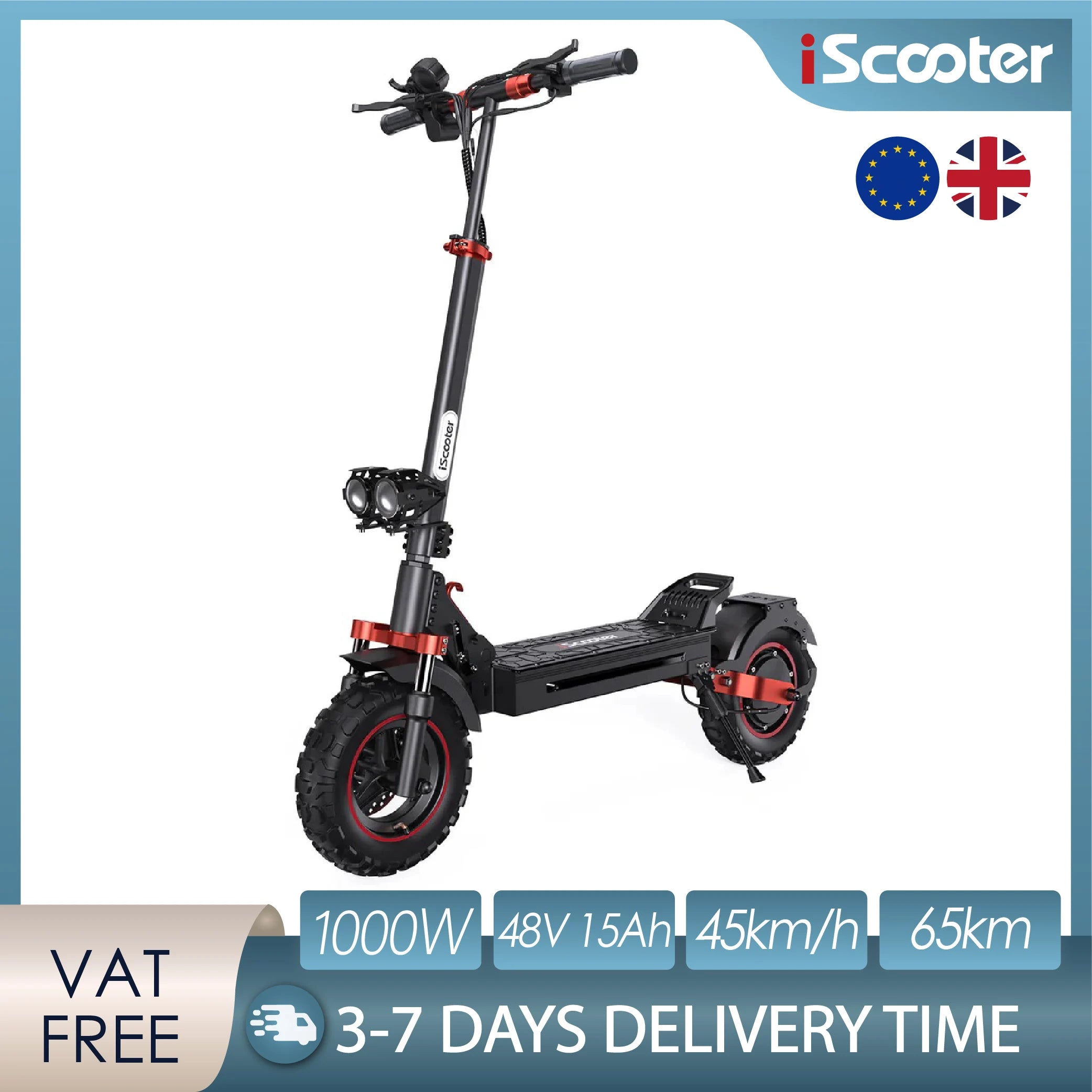 iScooter iX5S EScooters 48V15Ah Battery 1000W Motor EABS Braking System Electric Scooter 11" off-road Tire Aldult City E-Scooter Main image