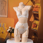 Elegant Lingeries Sexy Hot Exclusive Coffee Bra Belt Thong 3PC with Leg Circles Cute Intimate Lace Tempted Tipsy Set