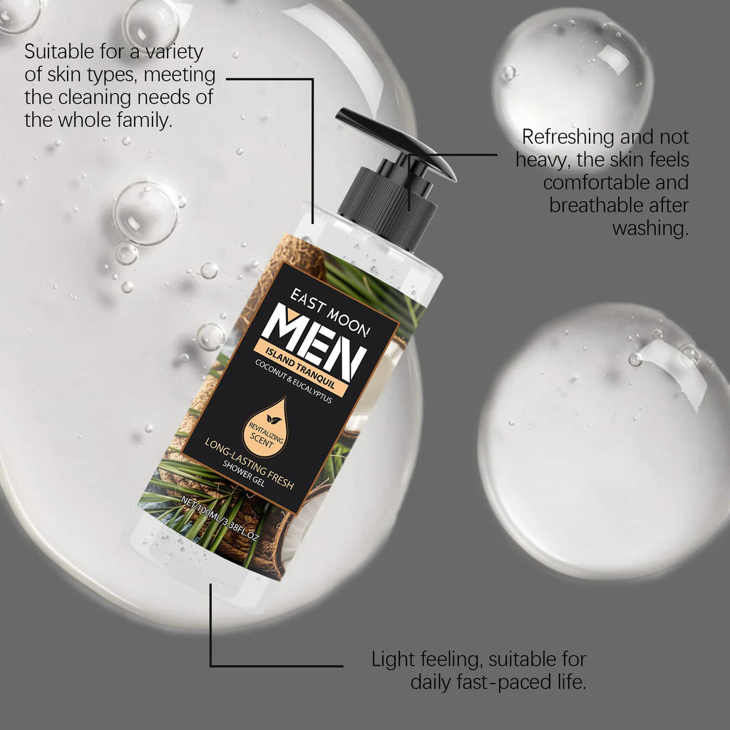 Men's Eucalyptus Coconut Body Wash Deep Cleansing Shower Gel Refreshing Scent Long Lasting Fragrance Oil Control 100ml