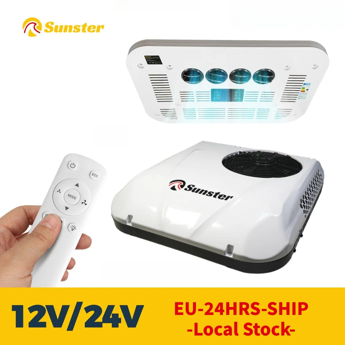Sunster 12V/24V Fast Cooling Roof Air Conditioner Electric Cool RV Rooftop Parking for Truck Camper Van Caravans Motor home Main image