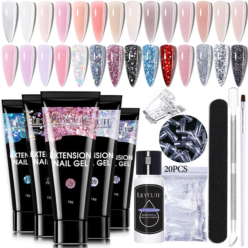 LILYCUTE 15ml Extension Gel Nail Polish Set Quick Nail Prolong With Extend Mold Nail Tips Acrylic Solution Manicure Tools Kit Main image